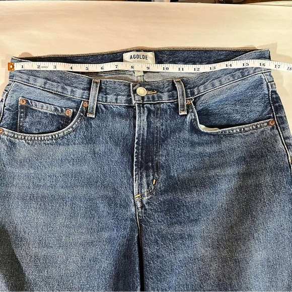 Agolde Blue Clara Low Rise  Baggy Flare Jeans Raw Hen - Picture 9 of 11